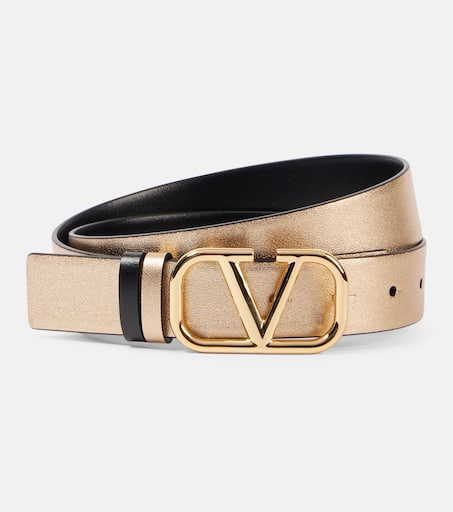 VLogo metallic leather belt in white - Valentino Garavani