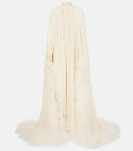 Feather-trimmed silk gown in white - Taller Marmo | Mytheresa