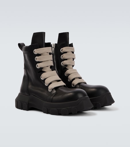Rick Owens Jumbolace Army leather combat boots