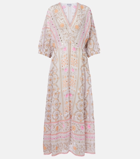 Embellished floral cotton maxi dress