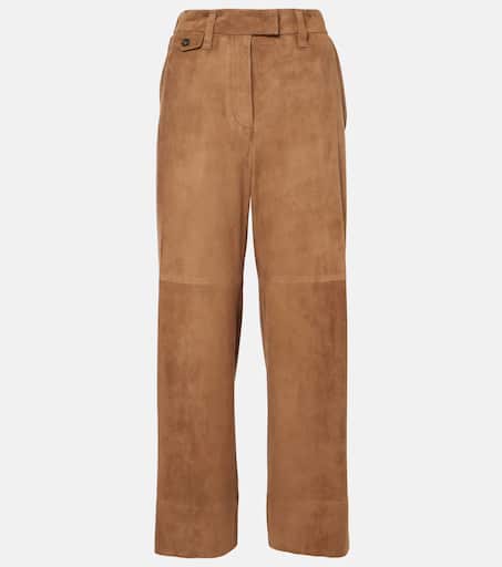Mid-rise suede wide-leg pants in brown - Brunello Cucinelli
