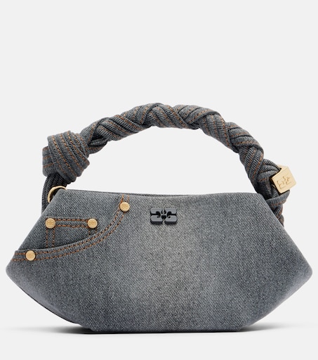 Bou Mini denim top-handle bag in grey - Ganni | Mytheresa