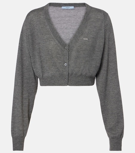 Cropped cashmere cardigan in grey - Prada | Mytheresa