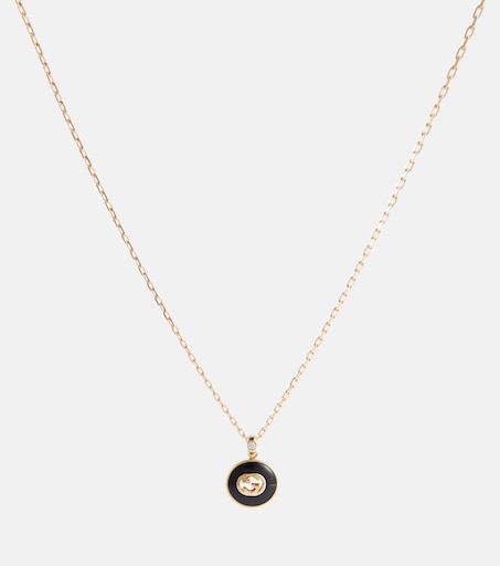 Interlocking G 18kt gold necklace with onyx and diamond
