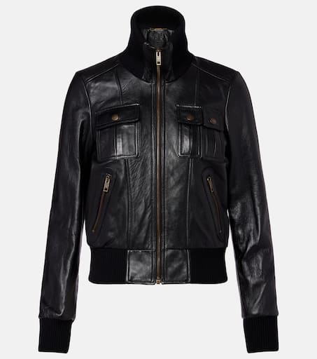 High-neck leather jacket in black - Chloe | Mytheresa