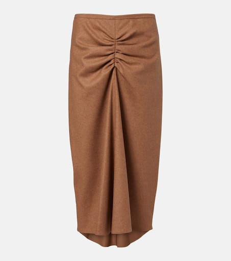 スカート VICTORIA BECKHAM BROWN MIDI SKIRT IN WOOL BLEND Gathered wool and cashmere midi skirt in brown - Victoria