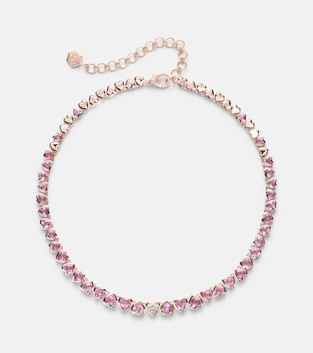 18kt rose gold tennis necklace with sapphires and diamond