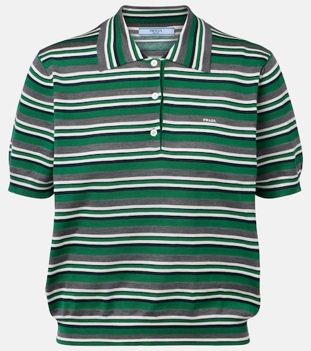 Striped cotton and silk polo shirt in green - Prada | Mytheresa