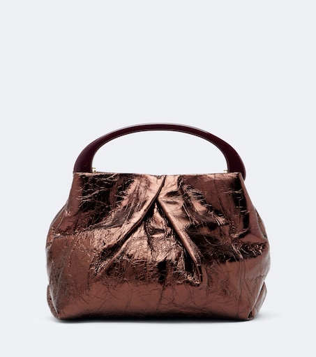 Mini metallic leather top-handle bag in brown - Dries Van Noten