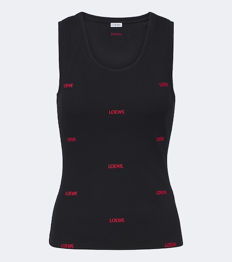 Logo ribbed-knit cotton-blend jersey tank top in black - Loewe Logo ribbed-knit cotton-blend jersey tank top in black - Loewe