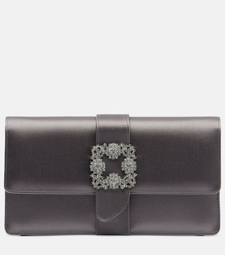 【MANOLO BLAHNIK】国内発送☆ Capri クラッチ クリスタル付き CAPRI GLITTER | Silver Glitter Jewel Buckle Clutch | Manolo