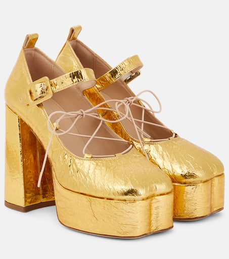 Leather ballerina platform pumps in gold - Simone Rocha