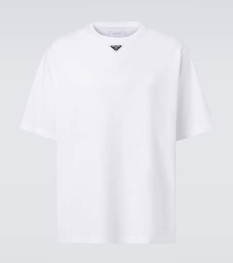 Tシャツ・カットソー Prada White Cotton Oversize T-Shirt PRADA Logo-Plaque Oversized-Fit Cotton-Jersey T-Shirt in