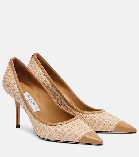 Love 85 leather-trimmed raffia pumps in beige - Jimmy Choo