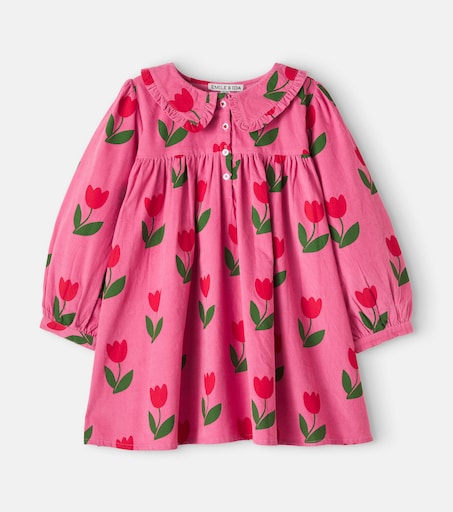 Floral ruffled cotton corduroy dress in pink - Emile Et Ida