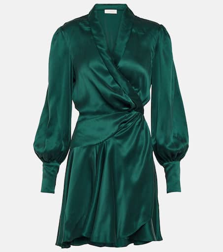 Green wrap top silk dress