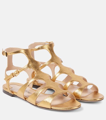 Paradis metallic leather sandals in metallic - Tom Ford