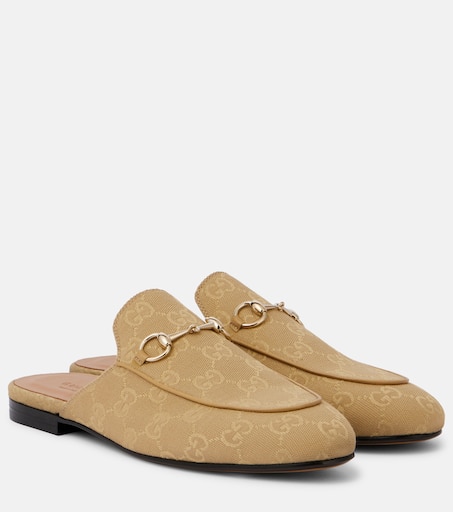 Princetown Horsebit GG canvas mules in beige - Gucci | Mytheresa