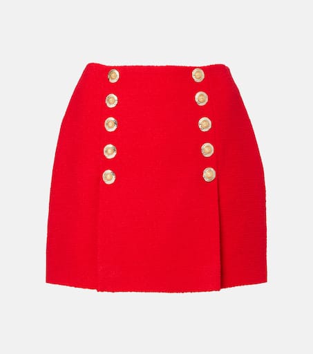 Pleated wool-blend miniskirt in red - Balmain | Mytheresa