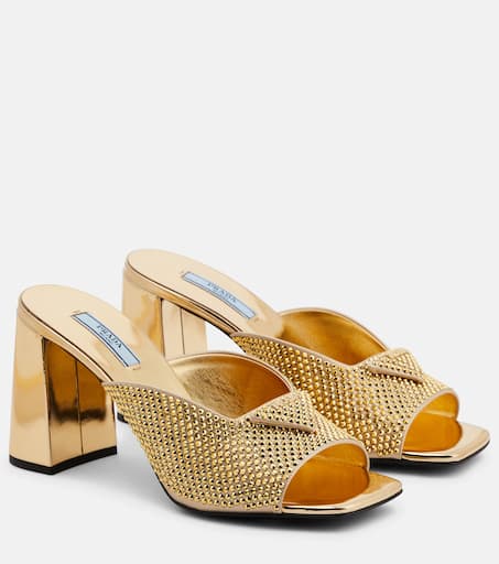 Crystal-embellished mules in gold - Prada | Mytheresa