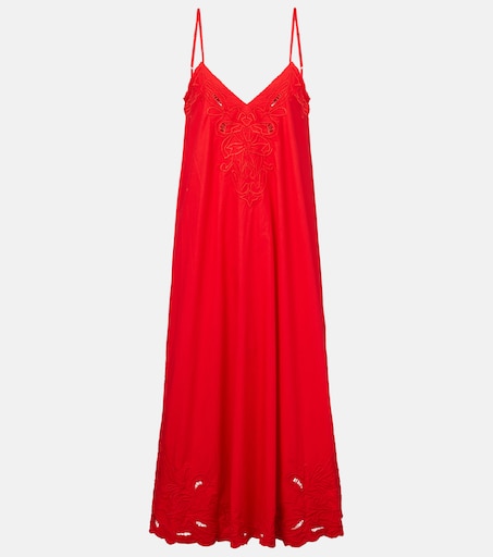 Embroidered cotton poplin midi dress