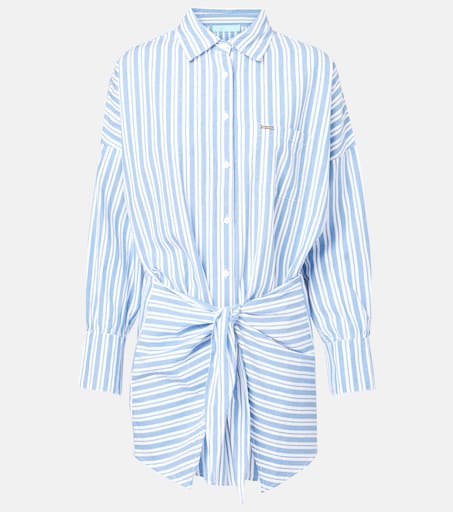 blue striped shirt dress Audrey Pleated Mini Shirt Dress