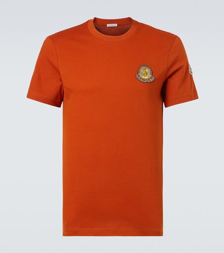 Mon Duck cotton jersey T-shirt in orange - Moncler | Mytheresa