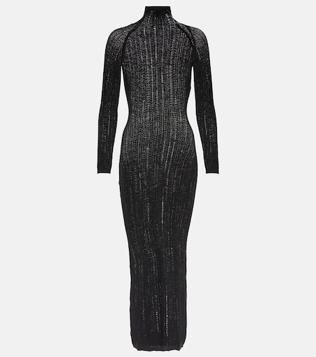 Distressed wool-blend midi dress