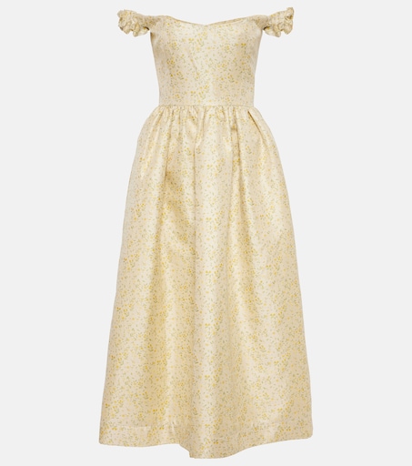 chinese dress ladies Yellow Strapless Off The Shoulder Dress with Lace Trim Size Small at Amazon  Women's Clothing store main image 1