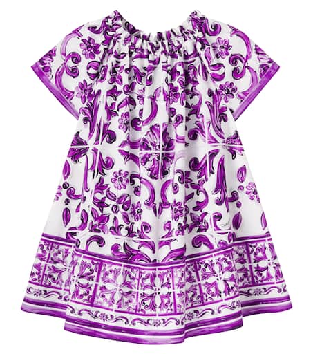 ワンピース DOLCE&GABBANA Majolica Kids Dress Majolica printed cotton poplin dress in purple - Dolce