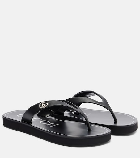 Double G leather thong sandals in black - Gucci | Mytheresa