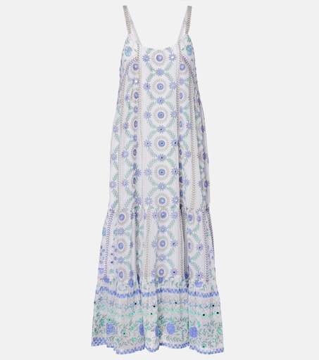 Embellished floral cotton midi dress