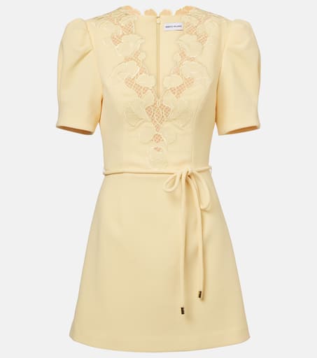 ◆関税込◆【REBECCA VALLANCEC】lace-trimmed crepe minidress Lulu lace-trimmed crêpe minidress in yellow - Rebecca