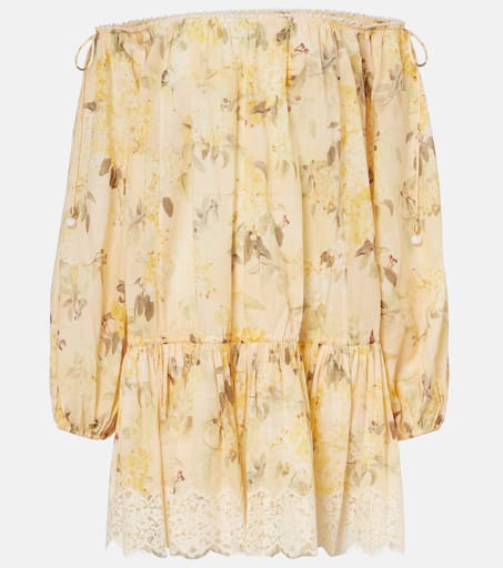 【Zimmermann】Floral semi-sheer cotton minidress Floral semi-sheer cotton minidress in multicoloured
