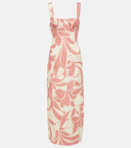Belletto printed linen midi dress in pink - SIR | Mytheresa