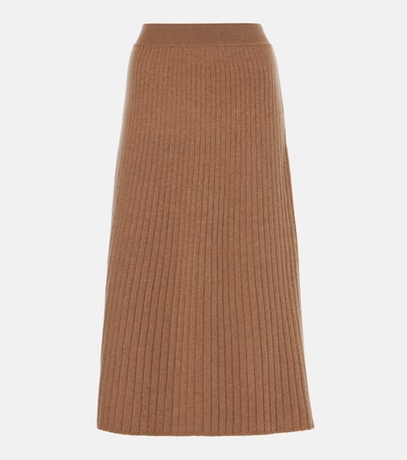 Cervatto ribbed-knit cashmere midi skirt in brown - Loro