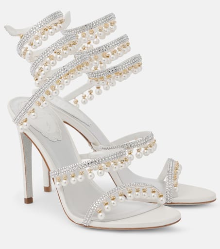 サンダル・ミュール Carven Satin Heeled Sandals 105 embellished satin sandals in white - Rene Caovilla