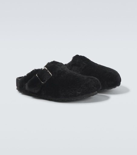 Boston 1774 shearling-lined suede mules in black  display picture 2