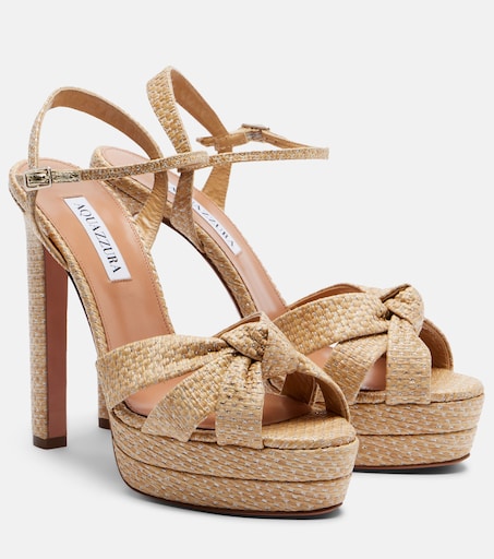Nina raffia platform sandals in beige - Aquazzura | Mytheresa