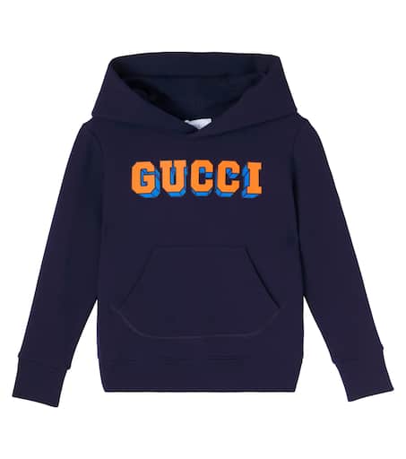 Logo cotton hoodie in blue - Gucci Kids | Mytheresa