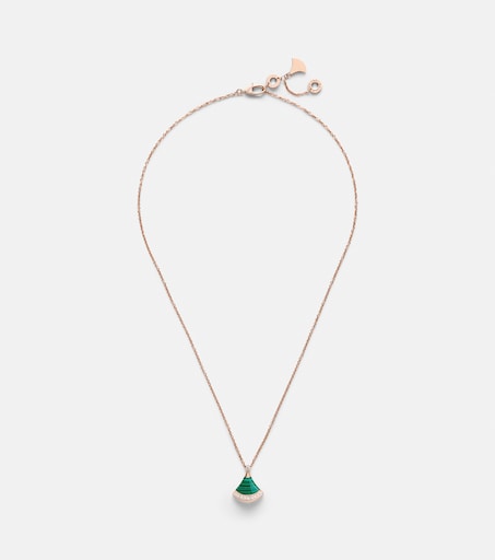 Divas' Dream 18kt rose gold necklace with diamonds and malachite