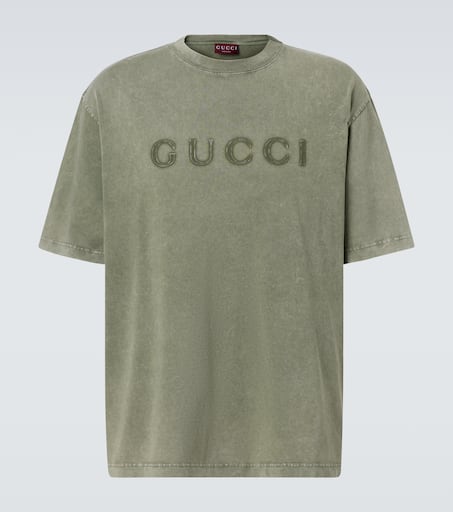 Distressed logo cotton T-shirt in green - Gucci | Mytheresa