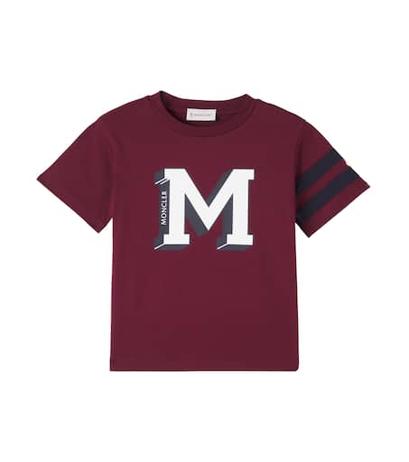 Logo cotton jersey T-shirt in burgundy - Moncler Enfant