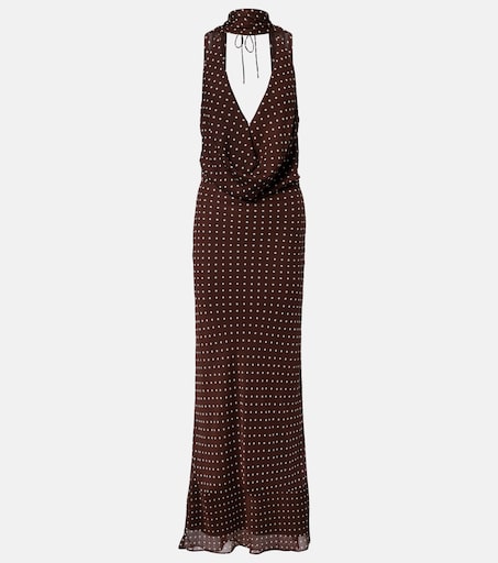 Polka-dot halterneck maxi dress in brown - Rotate | Mytheresa