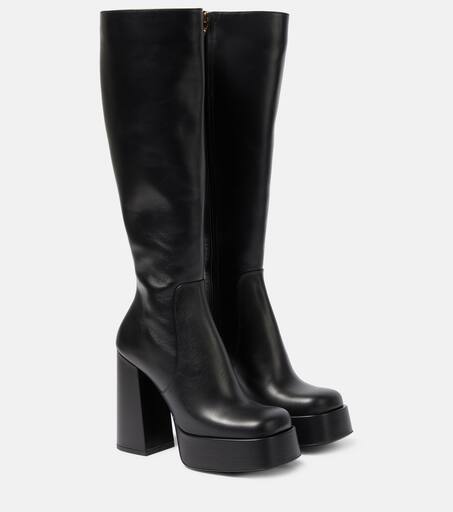 Aevitas leather platform knee-high boots in black - Versace | Mytheresa