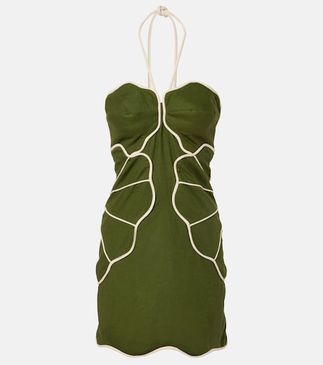Green Wavy Trim Halter Neck Lenzing Ecovero Euroflax Mini Dress | FARM Rio Green / S Green Wavy Trim Halter Neck Lenzing Ecovero Euroflax Mini Dress | FARM Rio Green / S