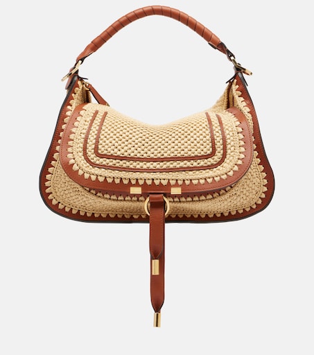 Marcie Small raffia-effect shoulder bag in beige - Chloe | Mytheresa