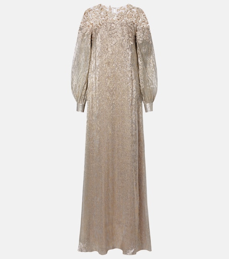 Embellished silk-blend gown in gold - Oscar De La Renta | Mytheresa Embellished silk-blend gown in gold - Oscar De La Renta | Mytheresa