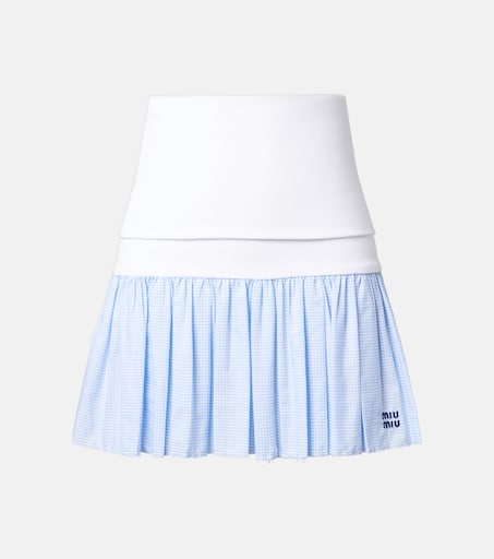 Gingham jersey and poplin miniskirt in blue - Miu Miu | Mytheresa