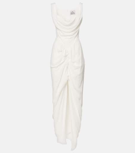 VIVIENNE WESTWOOD ドレープコットン シルクミディドレス コットンスムース ドレープトップ(ブルー)（レディース